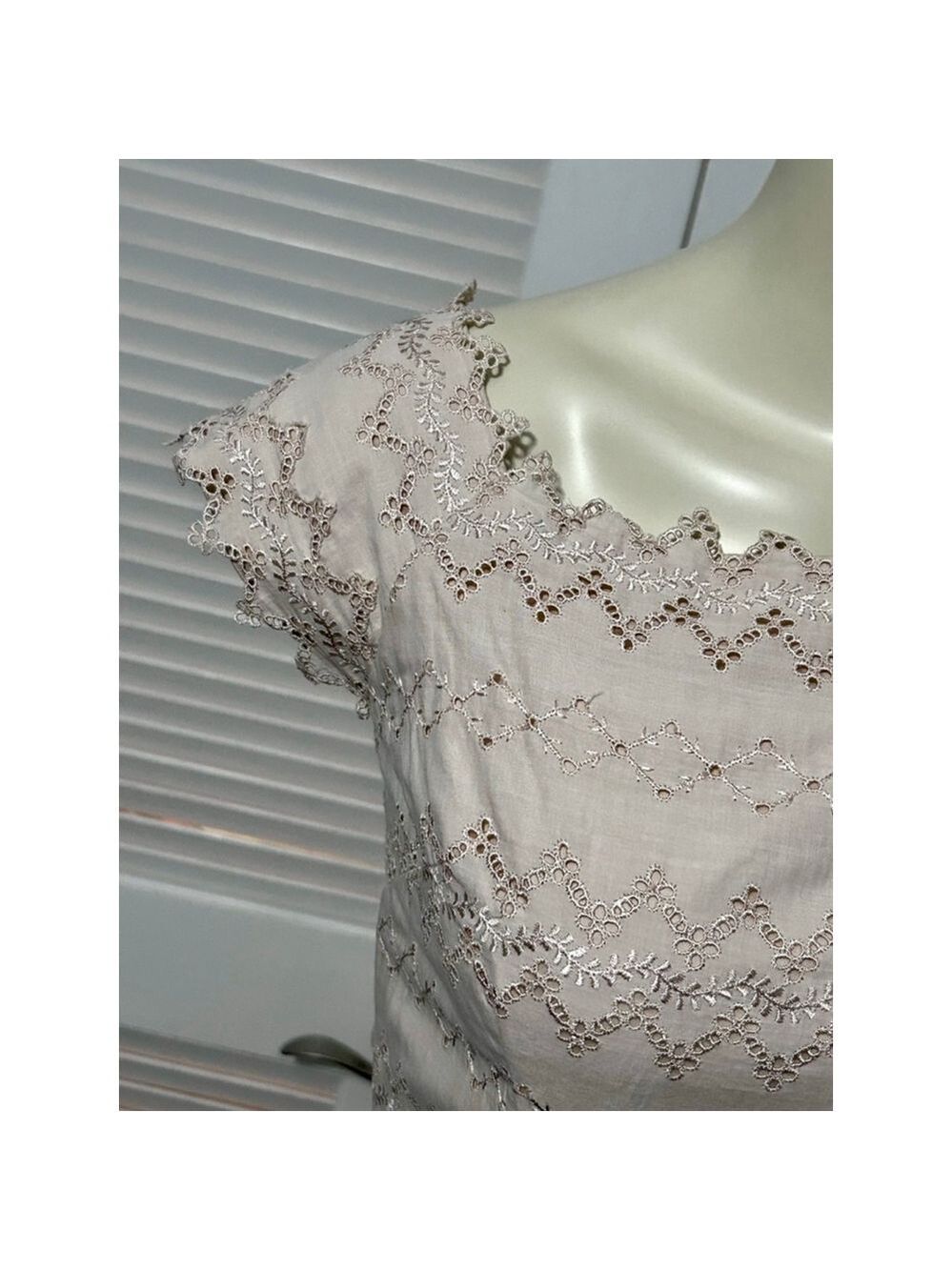 Vintage 80s Beige Eyelet Lace Dress S/M NWT Bustown Modern Palm Springs - Picture 4 of 11